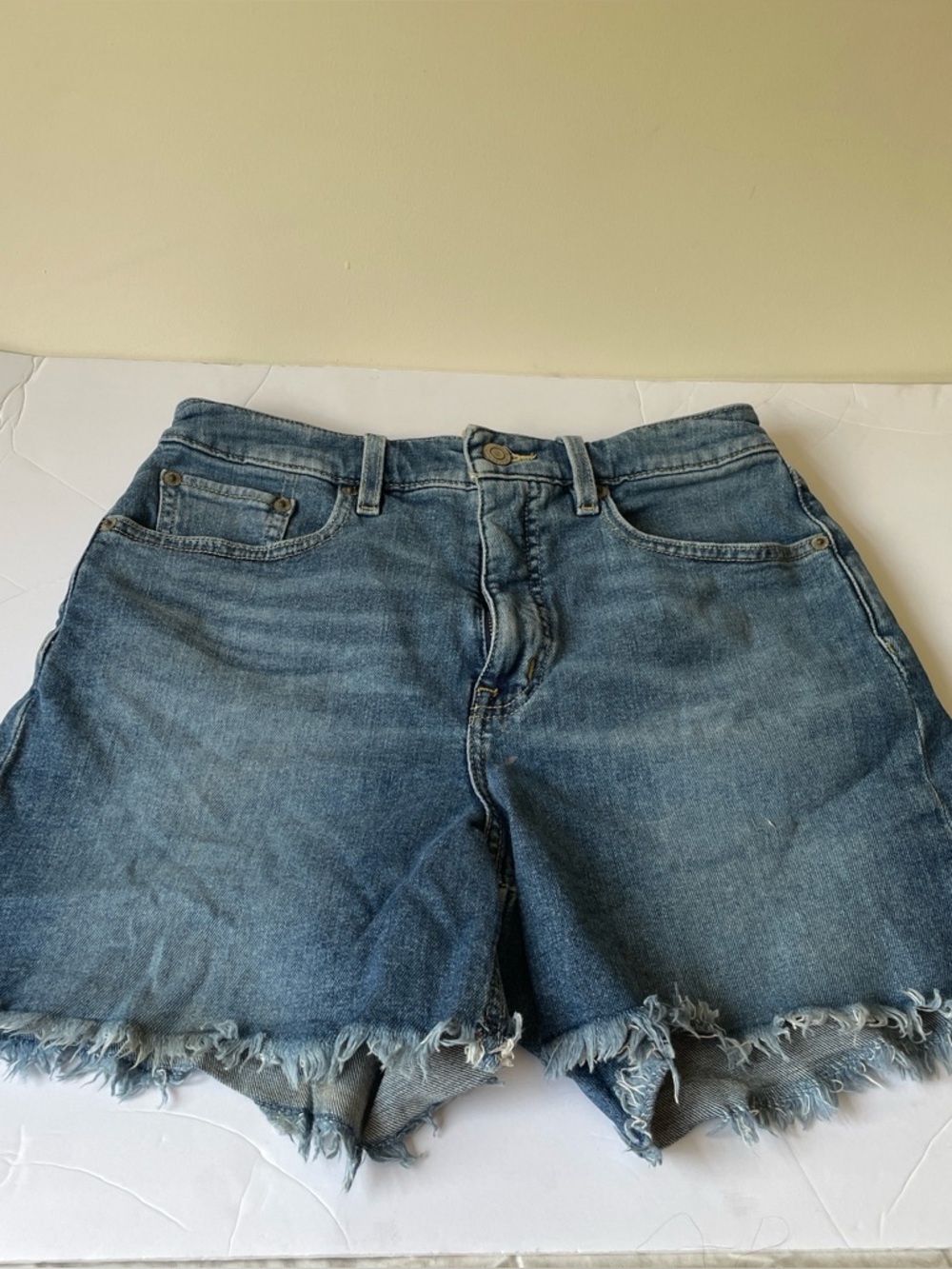 Lauren Ralph Lauren Heritage High Rise Longline Blue Denim Frayed Raw Edge Short